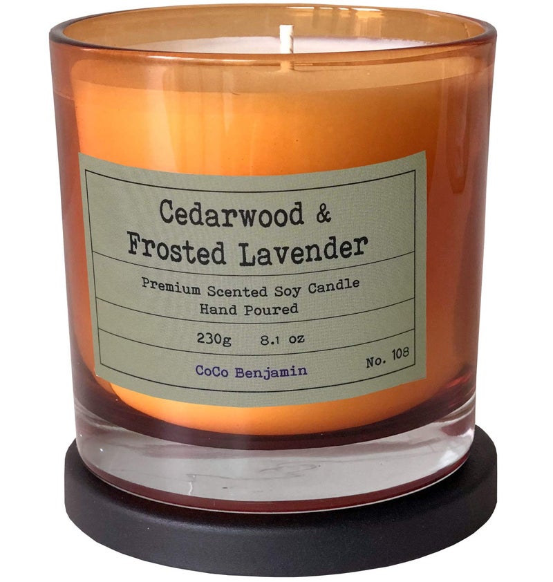 CoCo Benjamin 100% Soy, Highly Scented, Hand Poured Soy Candle (Cedarwood & Frosted Lavender) - Image 1